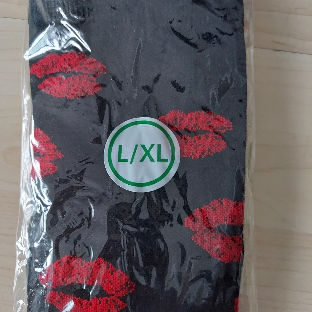 Red Lip Stick Compression Socks. Fits Size L. # 0042